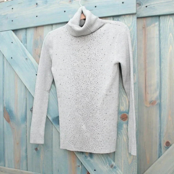 Gray Rhinestone Sparkle Dressy Joenia Wool Lana Sweater Soft Stretchy Knit - Picture 4 of 9